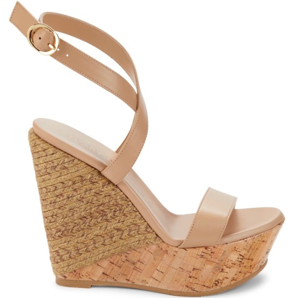 Stuart Weitzman Size 10 NEW Tan Leather Espadrille Wedge Platform Sandals $495‎